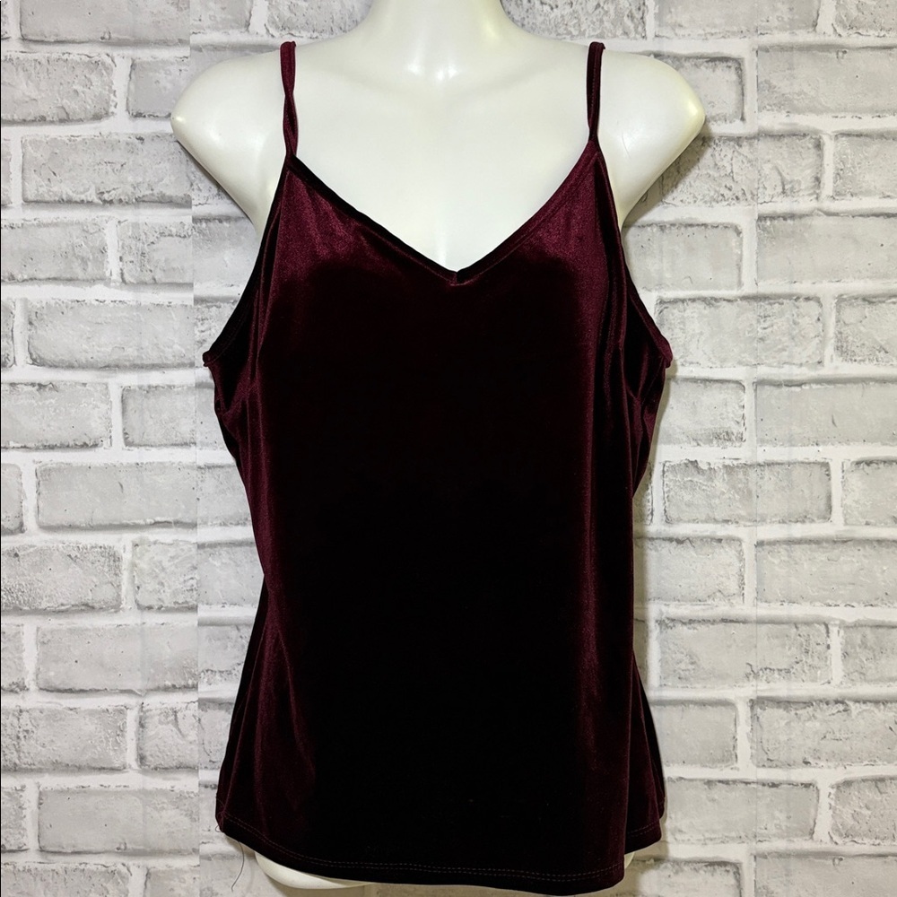 Suzy Shier Deep Red burgundy Velvet tank Top, small